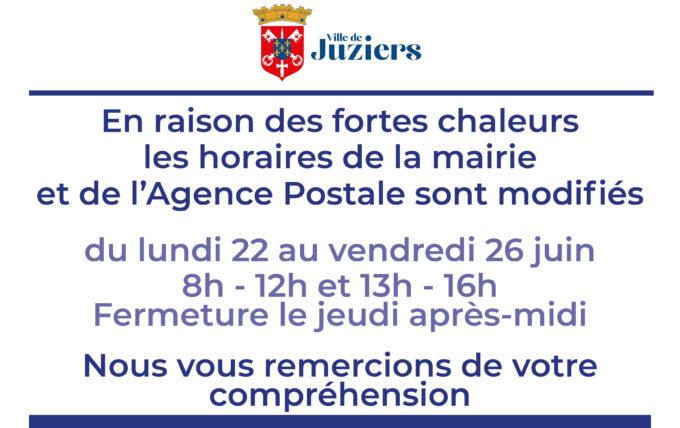 Attention horaires de la mairie et de l&rsquo;Agence Postale modifiés