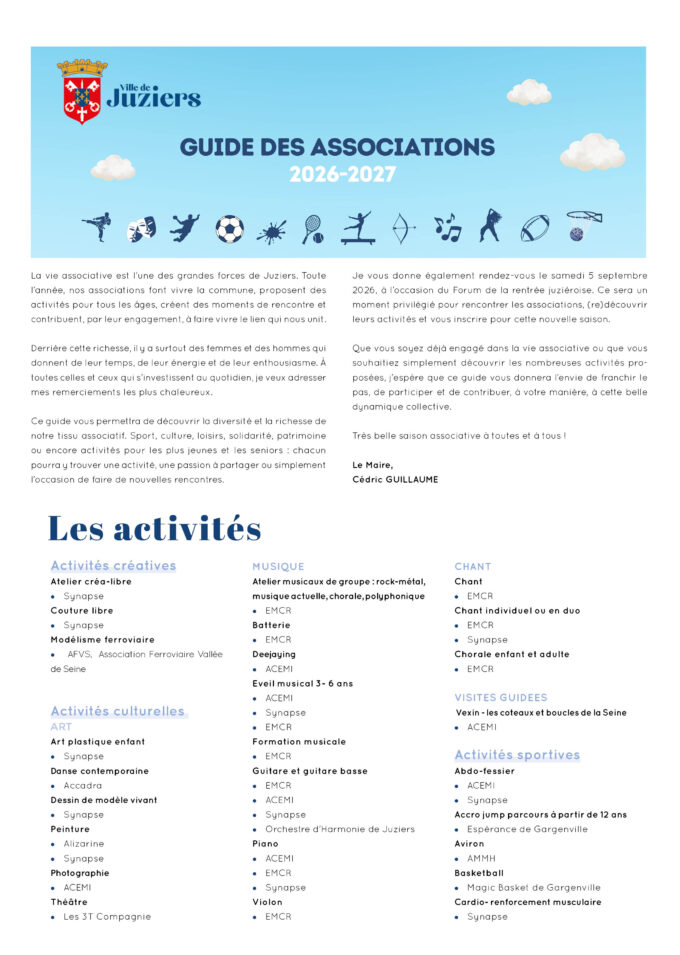Guide de la rentrée Juziéroise 2026 – 2027